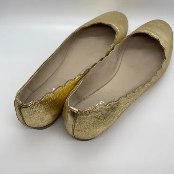 Boden Soft Gold Scalloped Leather Flat Size 39