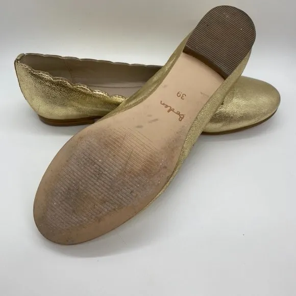Boden Soft Gold Scalloped Leather Flat Size 39