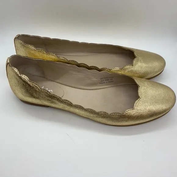 Boden Soft Gold Scalloped Leather Flat Size 39