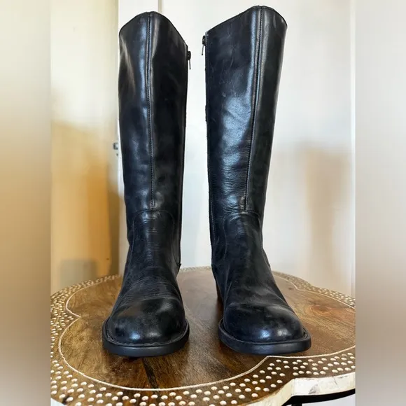 Born ‘Berry’ Leather Knee High Moto Riding Boot Buckles Bikercore Steampunk Flat