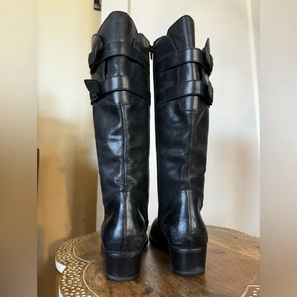 Born ‘Berry’ Leather Knee High Moto Riding Boot Buckles Bikercore Steampunk Flat