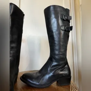 Born ‘Berry’ Leather Knee High Moto Riding Boot Buckles Bikercore Steampunk Flat