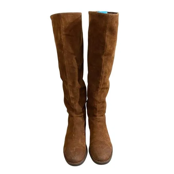 Born Brown Suede Over the Knee Boots Women's Size 8.5 Back Zip Flat Almond Toe