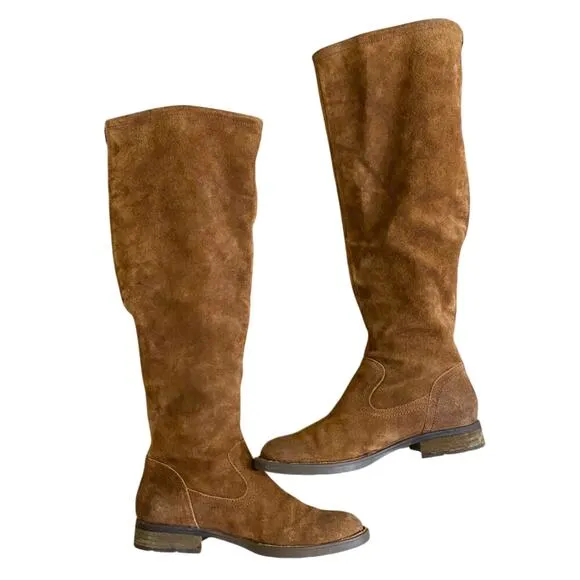 Born Brown Suede Over the Knee Boots Women's Size 8.5 Back Zip Flat Almond Toe