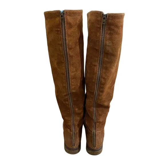 Born Brown Suede Over the Knee Boots Women's Size 8.5 Back Zip Flat Almond Toe