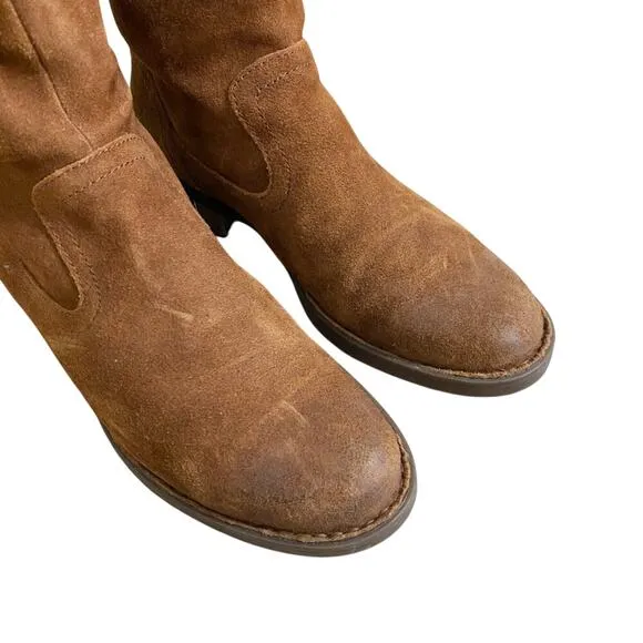 Born Brown Suede Over the Knee Boots Women's Size 8.5 Back Zip Flat Almond Toe