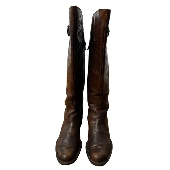 Born Crown 5.5 Roxie Leather Tall Riding Boots COMFORT Wide Calf Flat Brown EU36