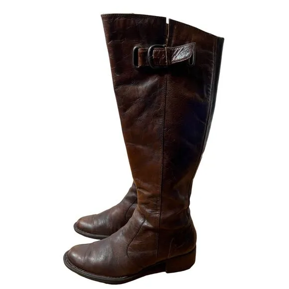 Born Crown 5.5 Roxie Leather Tall Riding Boots COMFORT Wide Calf Flat Brown EU36