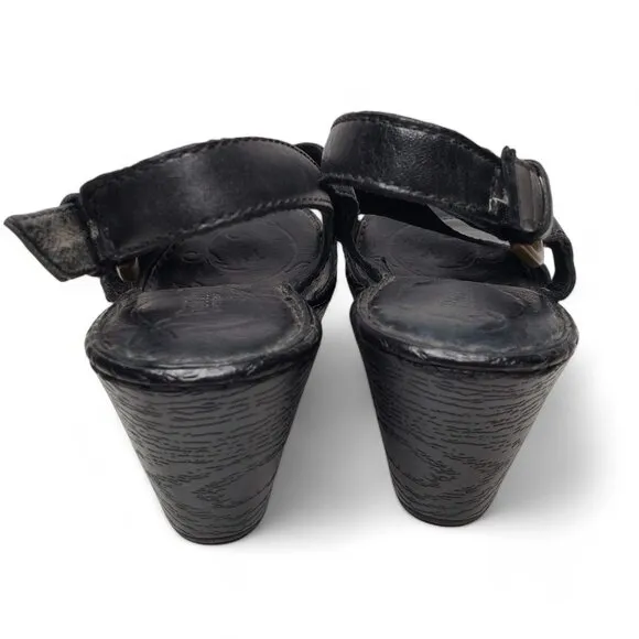 Born Emmy II Wedge Women's Black Leather Cross Strap Buckled Slingback Casual 9
