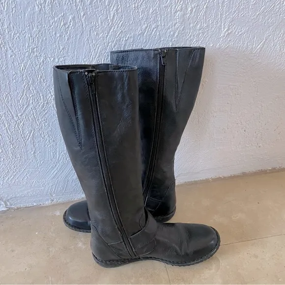 Born Flat Leather Boots Buckles Tall Riding Comfort Black Casual Boho Equestrian