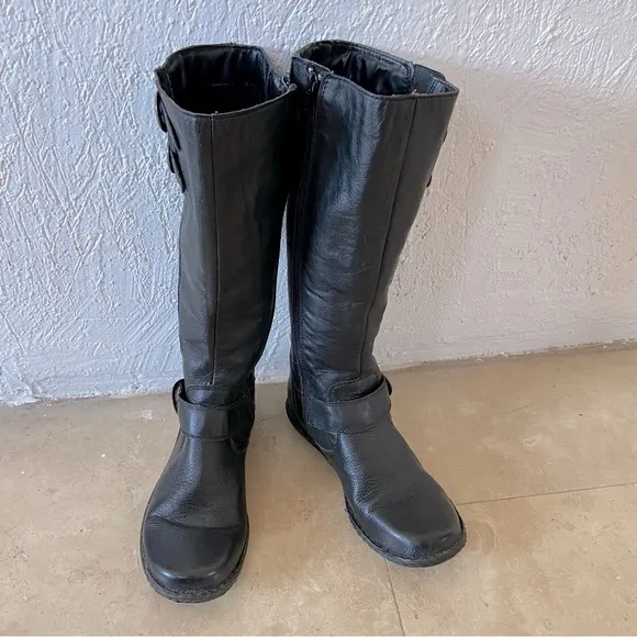 Born Flat Leather Boots Buckles Tall Riding Comfort Black Casual Boho Equestrian