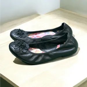 Born Julianne Floral Black Leather Flats Size 11.