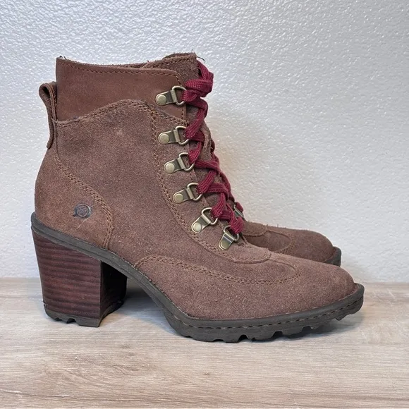 Born Ronnie Brown Suede Lace Up Heeled‎ Boots Size 8.5