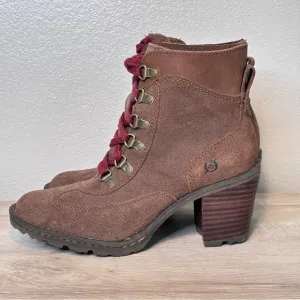 Born Ronnie Brown Suede Lace Up Heeled‎ Boots Size 8.5