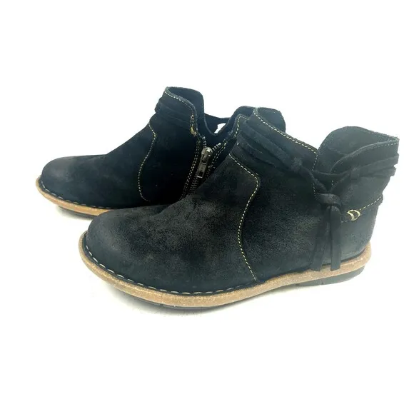 BORN Tarkiln 7.5 Shoes Black Suede Leather Ankle Bootie Distressed Moccasins