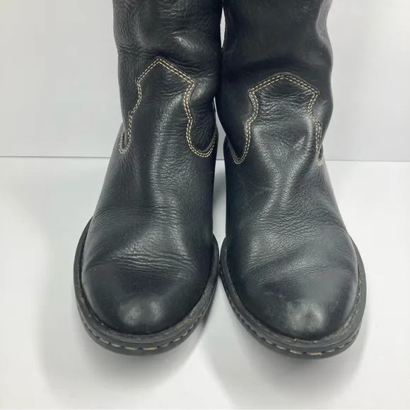 Born Womens Shavano Tall Boots 6 Pebbled Black Leather Healed Western Cowgirl