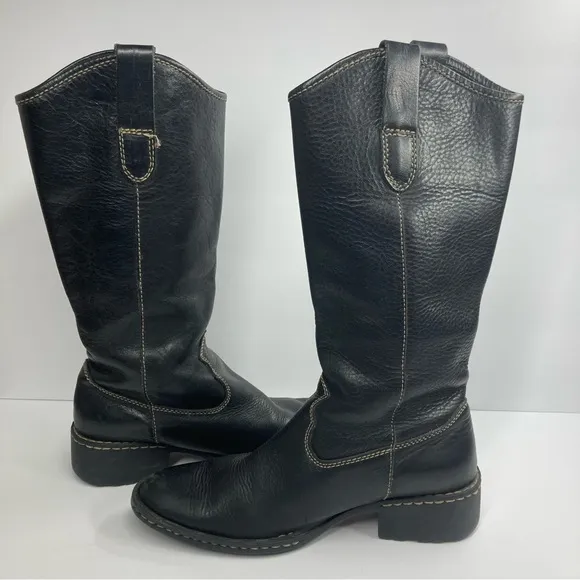 Born Womens Shavano Tall Boots 6 Pebbled Black Leather Healed Western Cowgirl