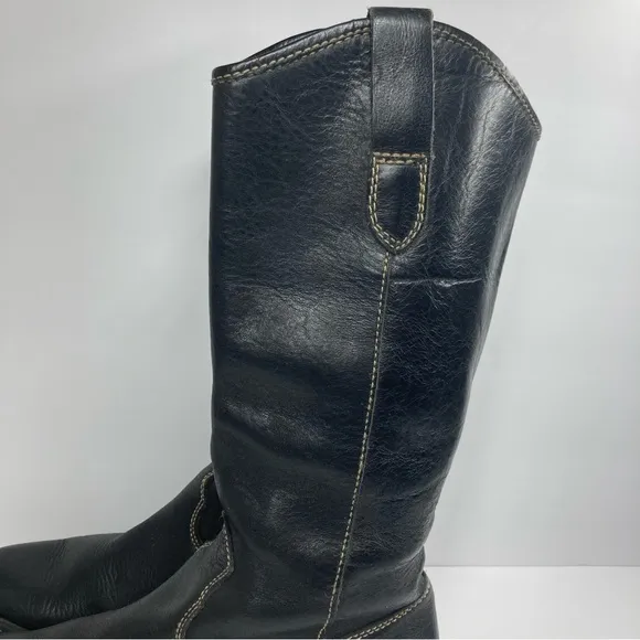 Born Womens Shavano Tall Boots 6 Pebbled Black Leather Healed Western Cowgirl