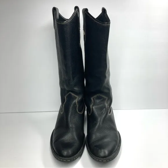 Born Womens Shavano Tall Boots 6 Pebbled Black Leather Healed Western Cowgirl
