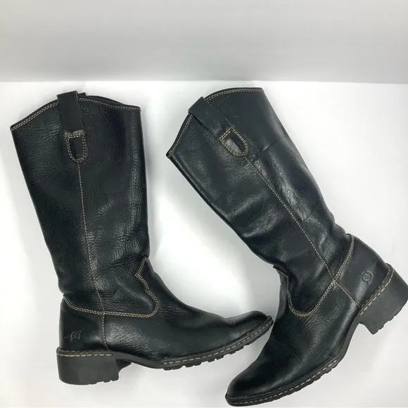 Born Womens Shavano Tall Boots 6 Pebbled Black Leather Healed Western Cowgirl