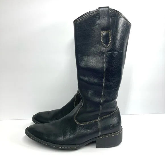Born Womens Shavano Tall Boots 6 Pebbled Black Leather Healed Western Cowgirl