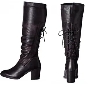 Bos.&amp;Co. Lined Leather Fyllis Tall Boot 7.5; faded black 38 Heeled waterproof