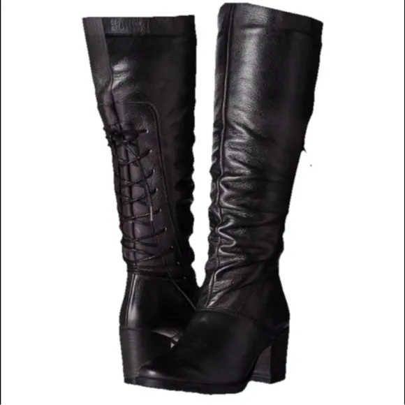 Bos.&amp;Co. Lined Leather Fyllis Tall Boot 7.5; faded black 38 Heeled waterproof