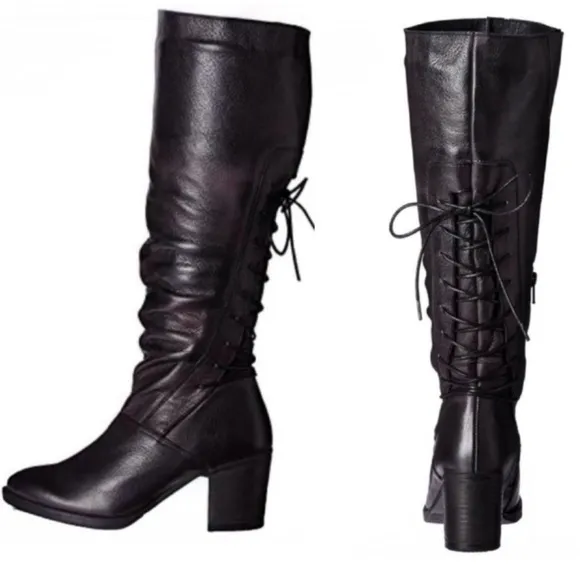 Bos.&amp;Co. Lined Leather Fyllis Tall Boot 7.5; faded black 38 Heeled waterproof