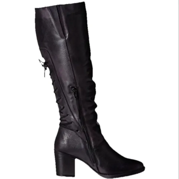 Bos.&amp;Co. Lined Leather Fyllis Tall Boot 7.5; faded black 38 Heeled waterproof