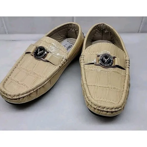 BOSS Boys Leather Loafers Size 9.5 US Crocodile Designer Moccasins Kids Shoes