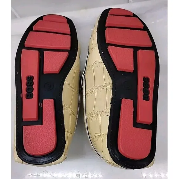 BOSS Boys Leather Loafers Size 9.5 US Crocodile Designer Moccasins Kids Shoes