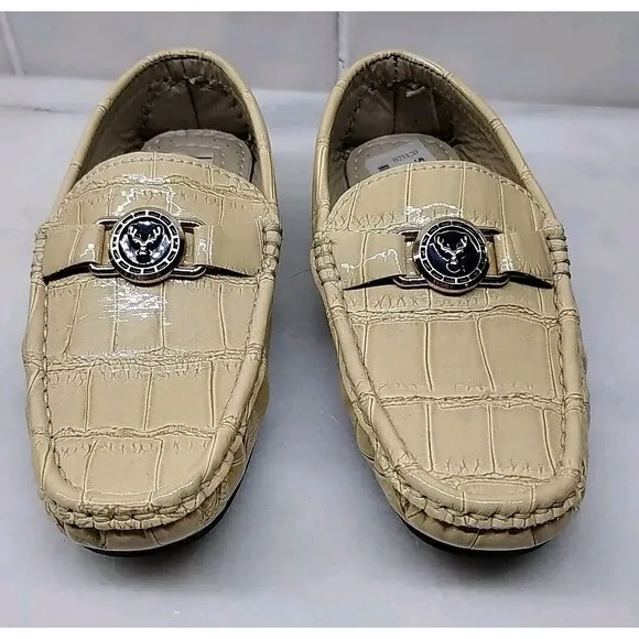 BOSS Boys Leather Loafers Size 9.5 US Crocodile Designer Moccasins Kids Shoes
