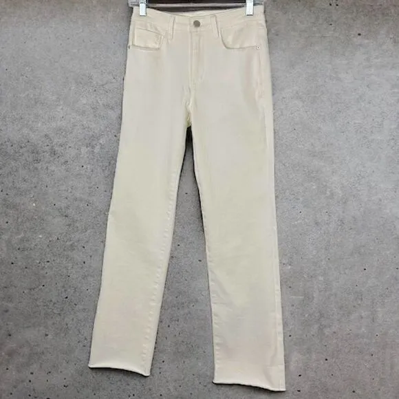 BOSTON PROPER jeans high waisted stretch bootcut raw hem off white size 27