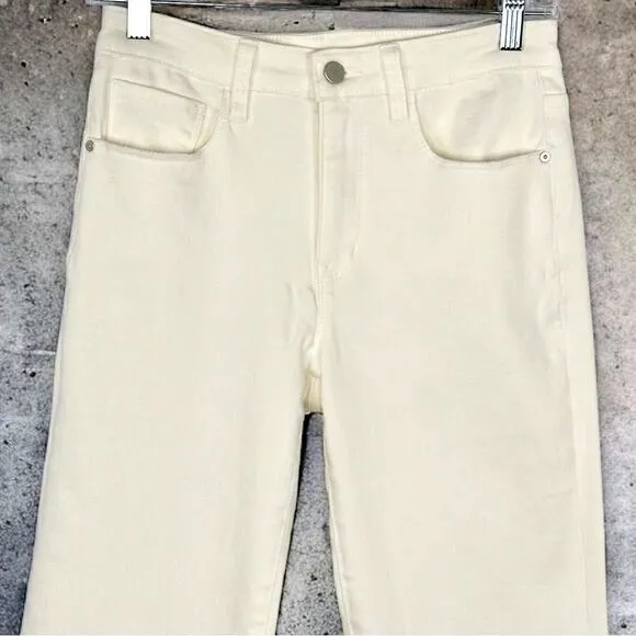 BOSTON PROPER jeans high waisted stretch bootcut raw hem off white size 27