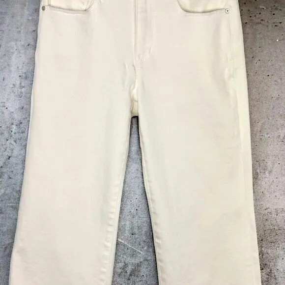BOSTON PROPER jeans high waisted stretch bootcut raw hem off white size 27
