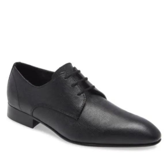 BP. ALBERT PLAIN TOE DERBY IN BLACK SAFFIANO MENS SIZE 13