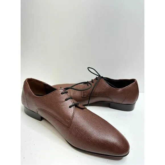 BP Derby Shoes Mens Size 8 Brown Textured Leather Plain Toe Shoes NEW