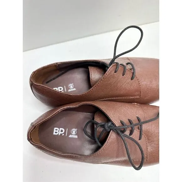 BP Derby Shoes Mens Size 8 Brown Textured Leather Plain Toe Shoes NEW