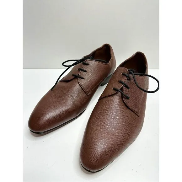 BP Derby Shoes Mens Size 8 Brown Textured Leather Plain Toe Shoes NEW