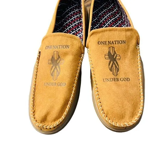 Bradford Exchange “One Nation Under God&quot; Men's Faux Suede Moccasins