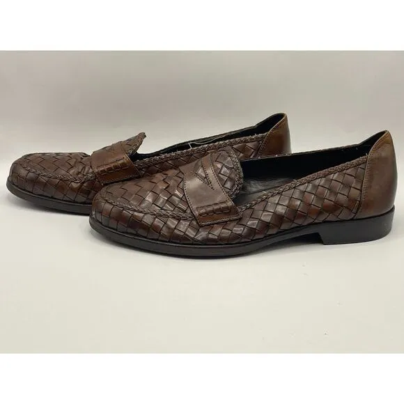 Bragano Men's Woven Leather Penny Loafer‎ Shoes Size 9.5 M Brown 07540