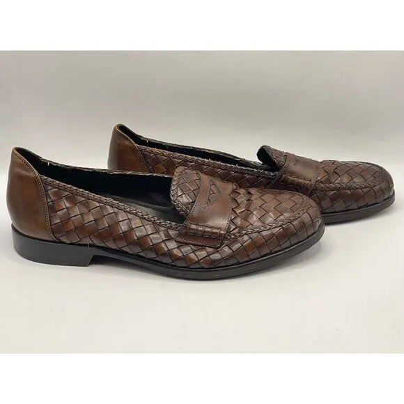 Bragano Men's Woven Leather Penny Loafer‎ Shoes Size 9.5 M Brown 07540