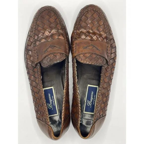 Bragano Men's Woven Leather Penny Loafer‎ Shoes Size 9.5 M Brown 07540