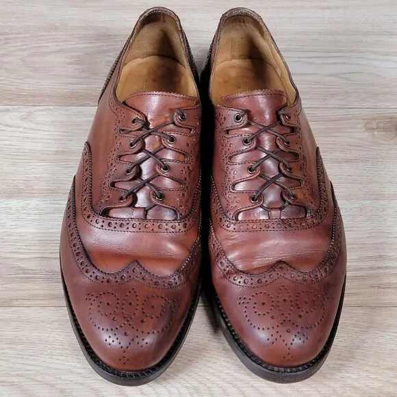 Bragano Oxford Shoes Men Size 8.5 D Brown Brogue Leather Wingtip Made in Italy