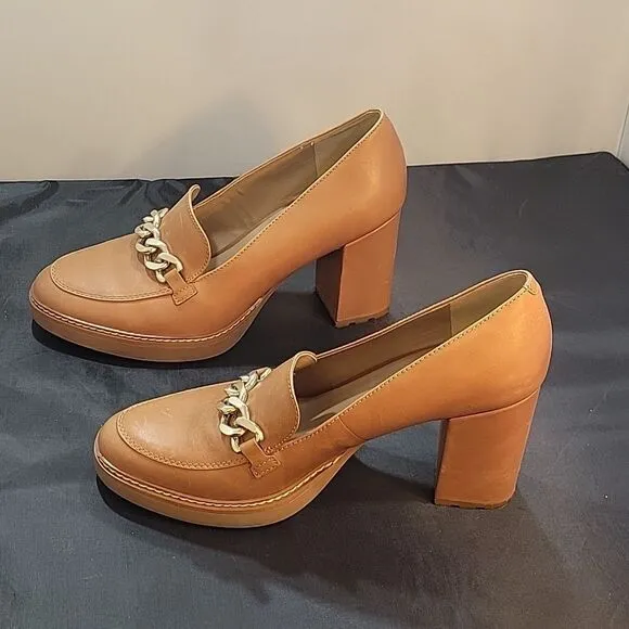 BRAND NEW NATURALIZER CALLIE MOC ENGLISH TEA LEATHER HEELED SHOES I3520L1200