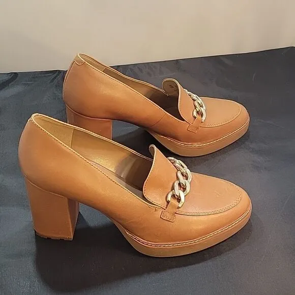 BRAND NEW NATURALIZER CALLIE MOC ENGLISH TEA LEATHER HEELED SHOES I3520L1200