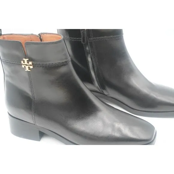 Brand New Tory Burch Everly Flat Boots Etrusco Calf Black Leather 10M. Leather.