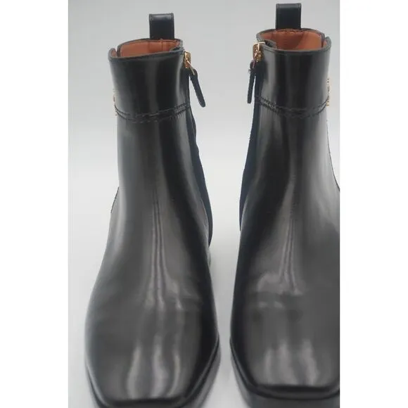 Brand New Tory Burch Everly Flat Boots Etrusco Calf Black Leather 10M. Leather.