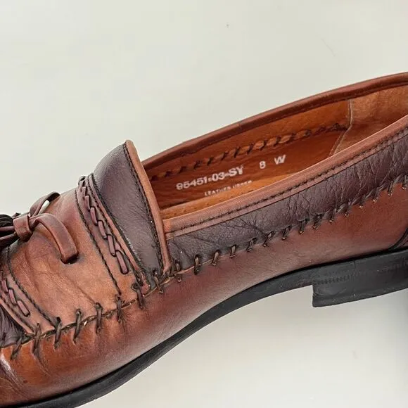 Brass Boot Tassel Leather Loafer Mens 8 W 2-Tone Brown Shoes Moccasins Moc Spain