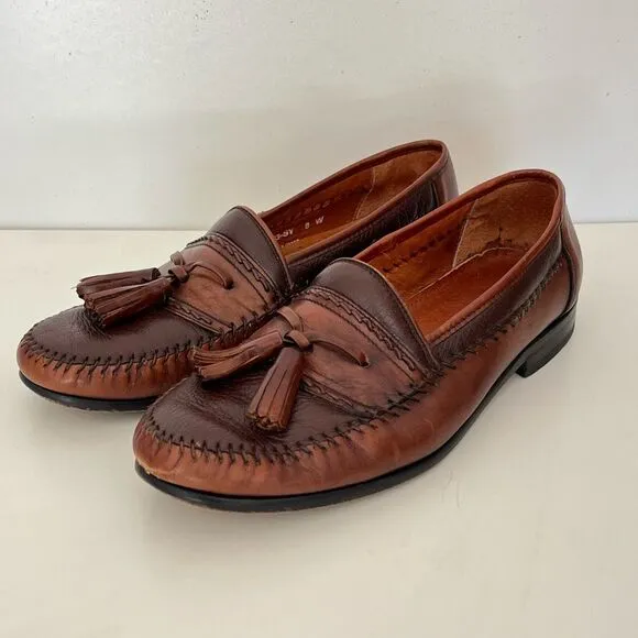 Brass Boot Tassel Leather Loafer Mens 8 W 2-Tone Brown Shoes Moccasins Moc Spain